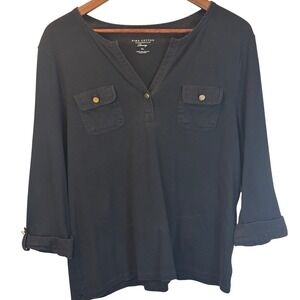 Charter Club Pima Cotton 3/4 Sleeve Henley Pullover Shirt Black Size XL